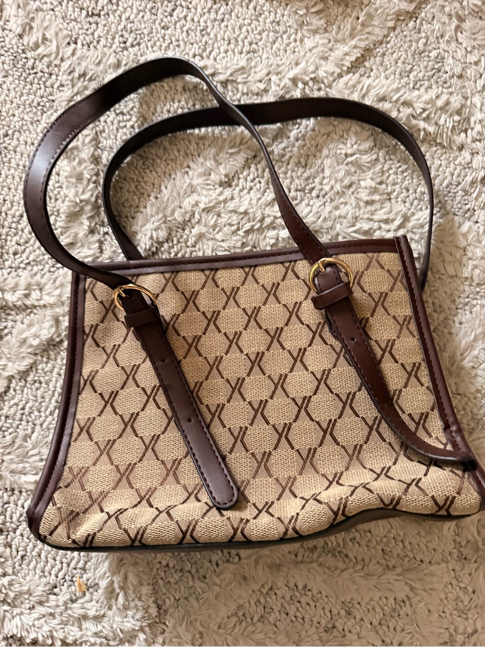 Brown and Tan Y2K Purse with Dark Brown Trim